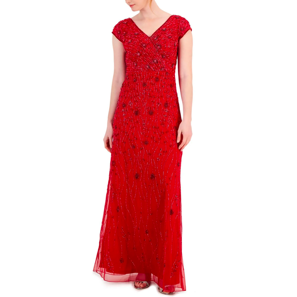 NWT J Kara Womens Beaded Formal Special Occasion Evening Dress Gown US 14 Red
